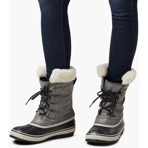 Sorel Women's Black Gray Winter Carnival Boots Waterproof Faux Fur Size 8